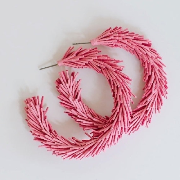 New Michelle Mcdowell “Kennedy” Pink Suede Fringe Hoop Earrings